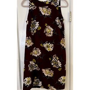 Ann Taylor Sleeveless Floral Dress A - Line Shift  Maroon Sz 4 Work Office Fall
